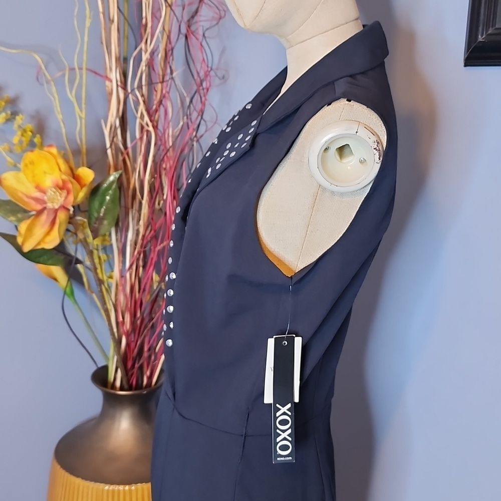XOXO Womens Embellished Surplice Neck Jumpsuit Navy Size Large NWT - Picture 9 of 16